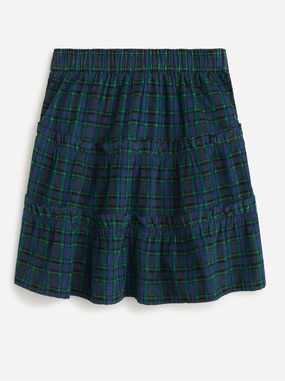 NWT J. Crew Crewcuts Green and Navy Plaid Tiered Corduroy Skirt